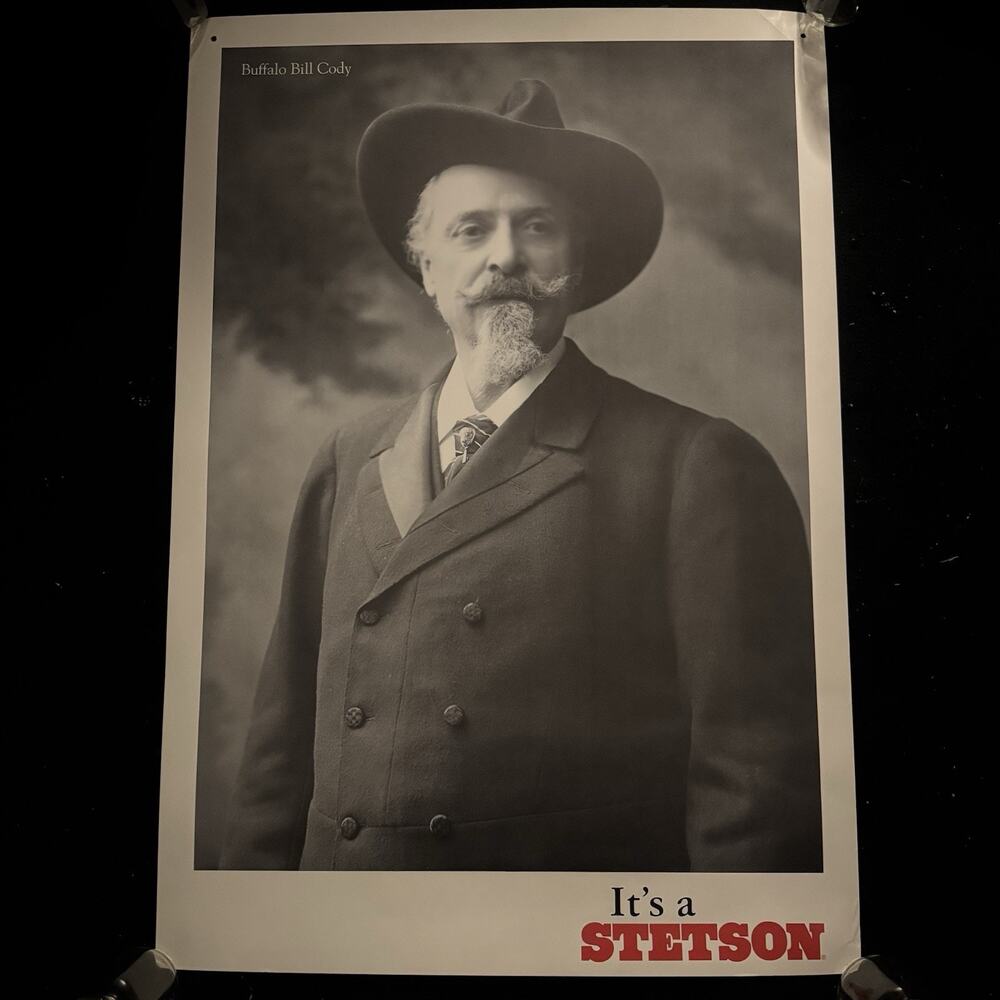 Vtg Original Stetson Hat 1990s Store Poster Display Buffalo Bill Cody 27”x39” A